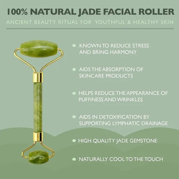 100% Natural Jade Facial Roller & Mask Set | Real Gemstone Face Roller