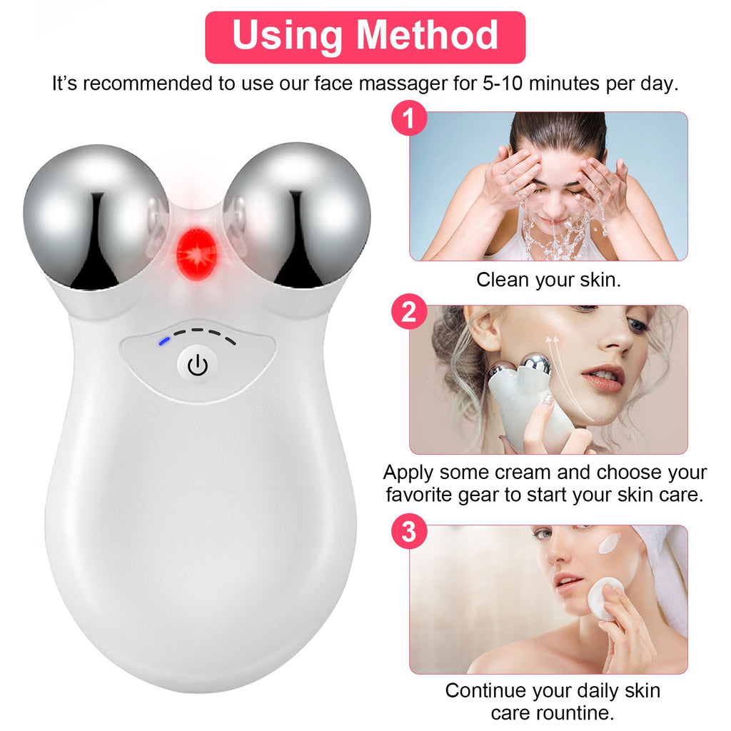 Micro-Current Facial Massager with Red Light | Rechargeable 5-Level Face & Neck Roller
