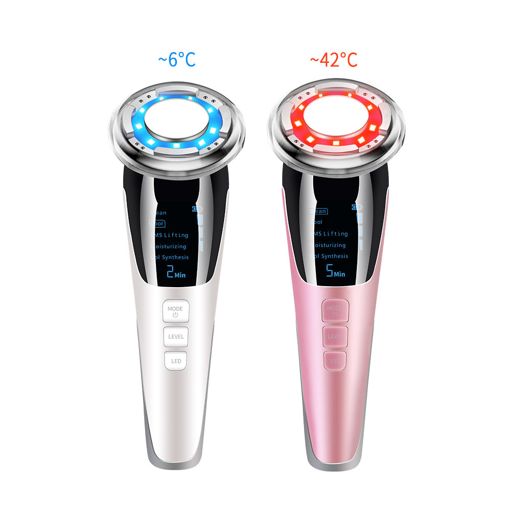 5-in-1 Red and Blue Light Facial Therapy Device | EMS Skin Tightening, Hot & Cool Lifting and Anti-Aging Face Massager for Puffiness and Fine Lines