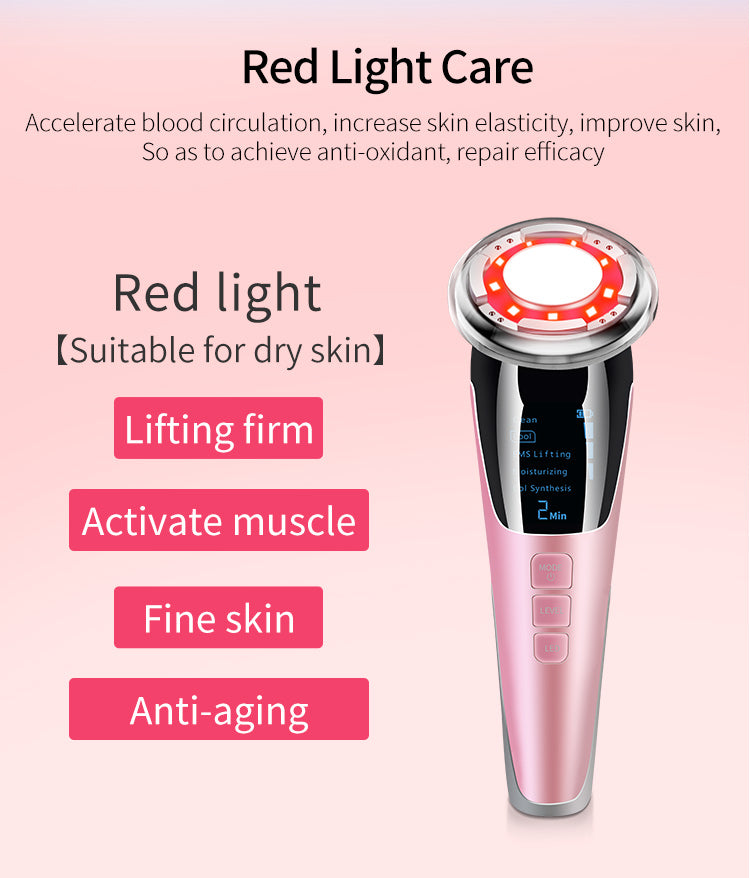 5-in-1 Red and Blue Light Facial Therapy Device | EMS Skin Tightening, Hot & Cool Lifting and Anti-Aging Face Massager for Puffiness and Fine Lines