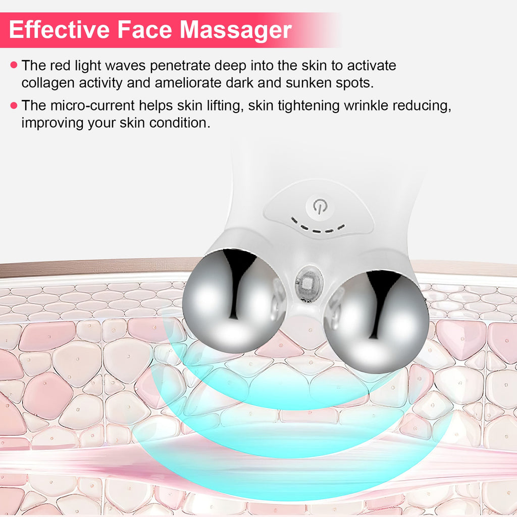 Micro-Current Facial Massager with Red Light | Rechargeable 5-Level Face & Neck Roller