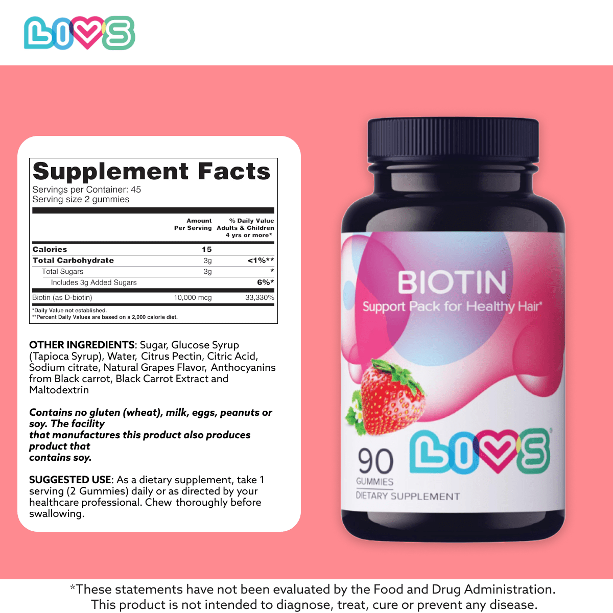 Biotin Gummies 10,000 mcg | Strawberry Hair, Skin & Nail Support (Plant-Based, Gluten-Free)