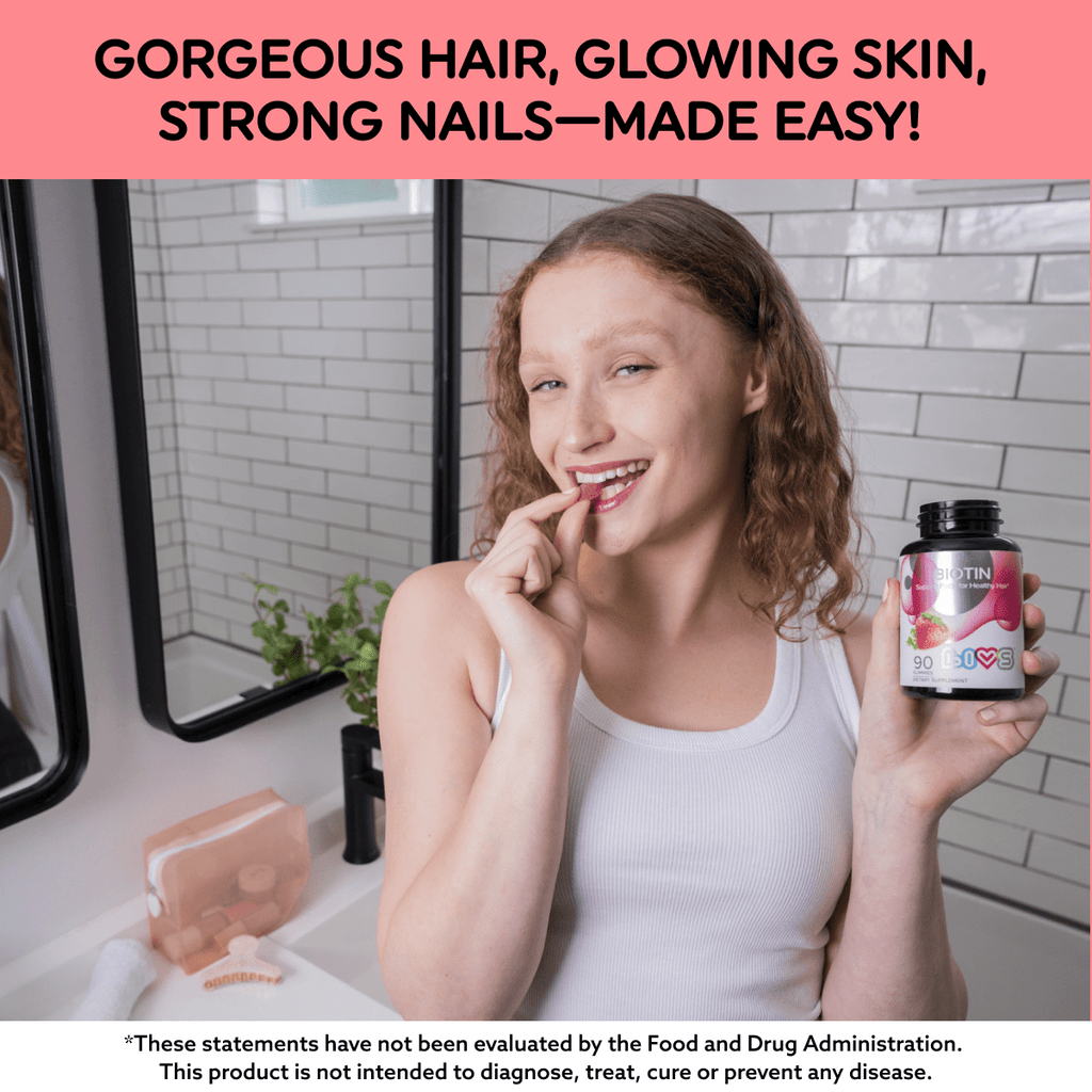 Biotin Gummies 10,000 mcg | Strawberry Hair, Skin & Nail Support (Plant-Based, Gluten-Free)