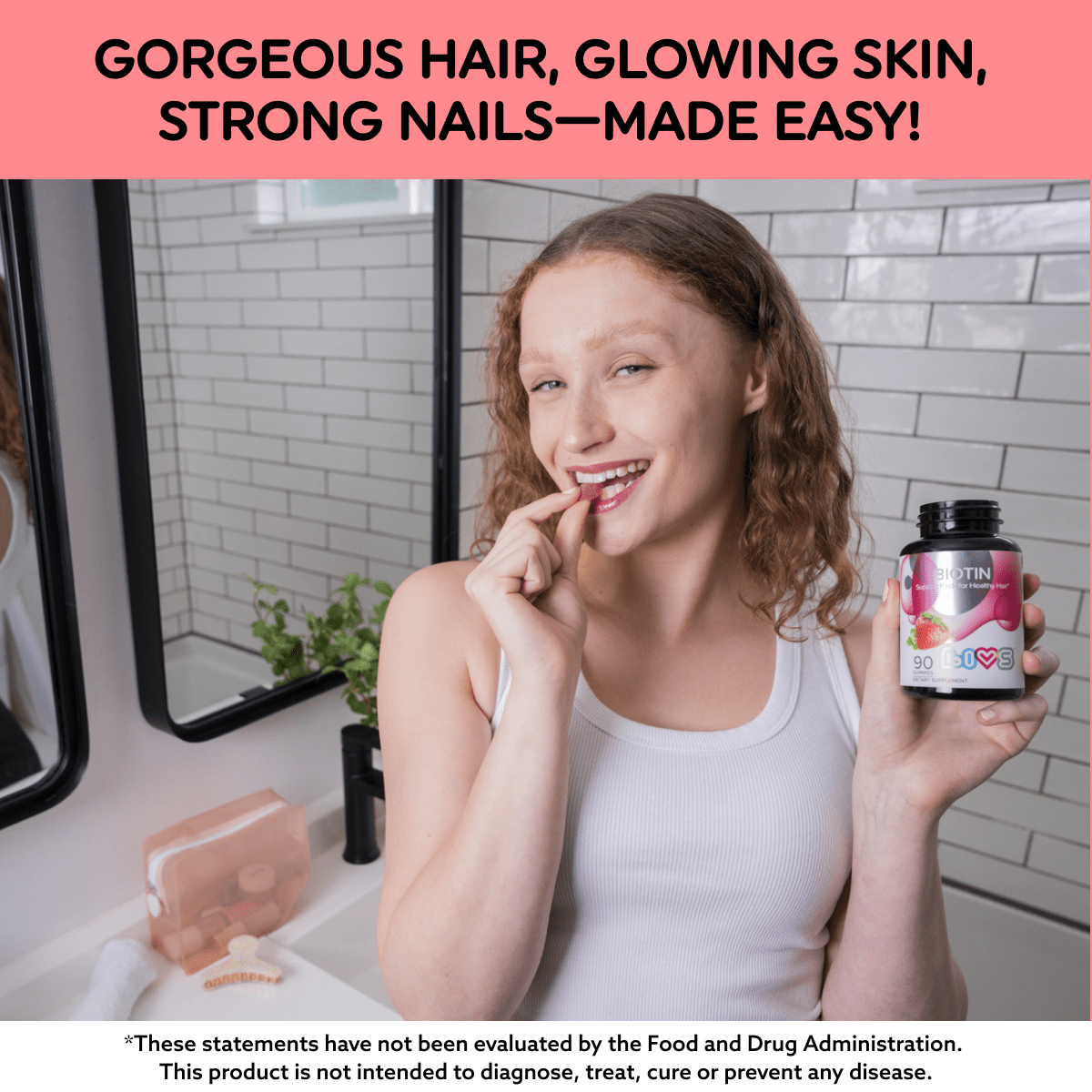 Biotin Gummies 10,000 mcg | Strawberry Hair, Skin & Nail Support (Plant-Based, Gluten-Free)