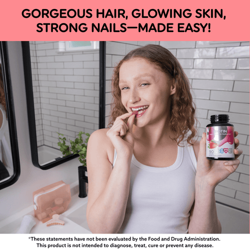 Biotin Gummies 10,000 mcg | Strawberry Hair, Skin & Nail Support (Plant-Based, Gluten-Free)