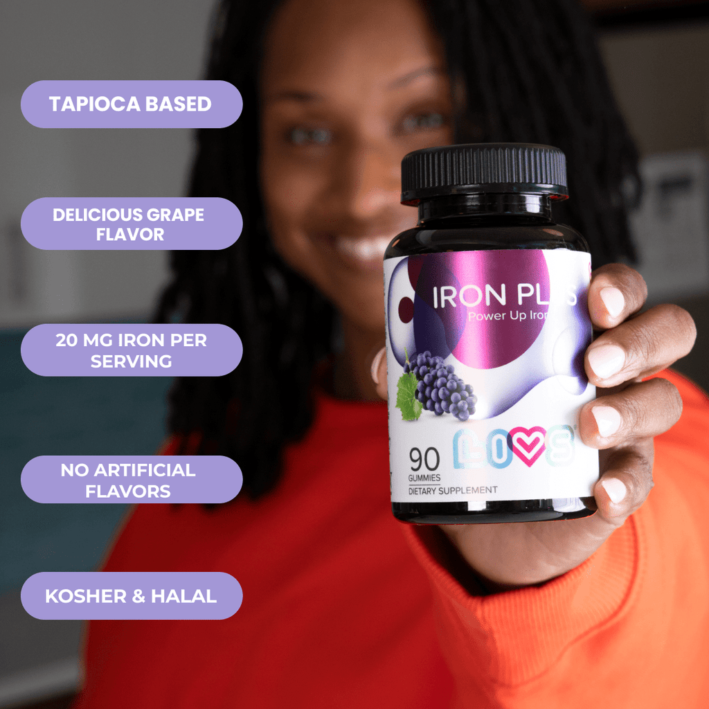 Iron Plus Multivitamin Gummies | 20mg Iron with B12, Vitamin C & Zinc | Vegan Grape Gummies (Halal • Kosher • Gluten-Free)