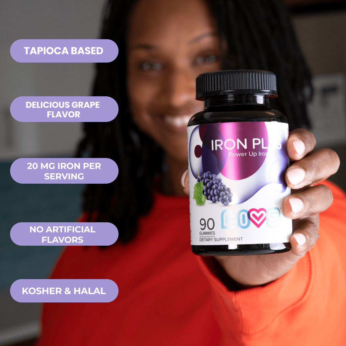 Iron Plus Multivitamin Gummies | 20mg Iron with B12, Vitamin C & Zinc | Vegan Grape Gummies (Halal • Kosher • Gluten-Free)