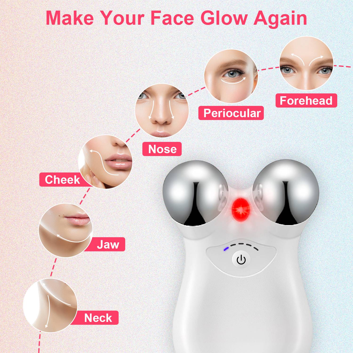 Micro-Current Facial Massager with Red Light | Rechargeable 5-Level Face & Neck Roller
