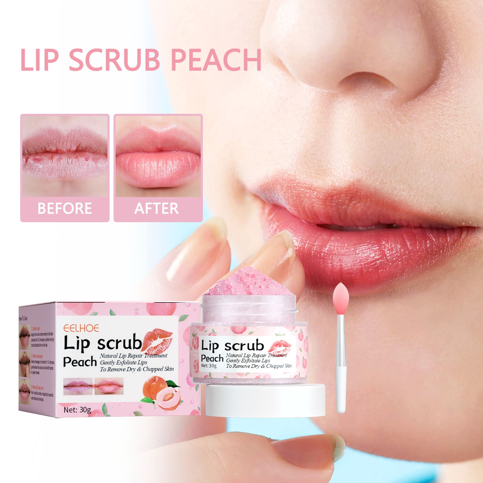 Peach Lip Scrub & Overnight Exfoliating Treatment | Hydrating Lip Smoother